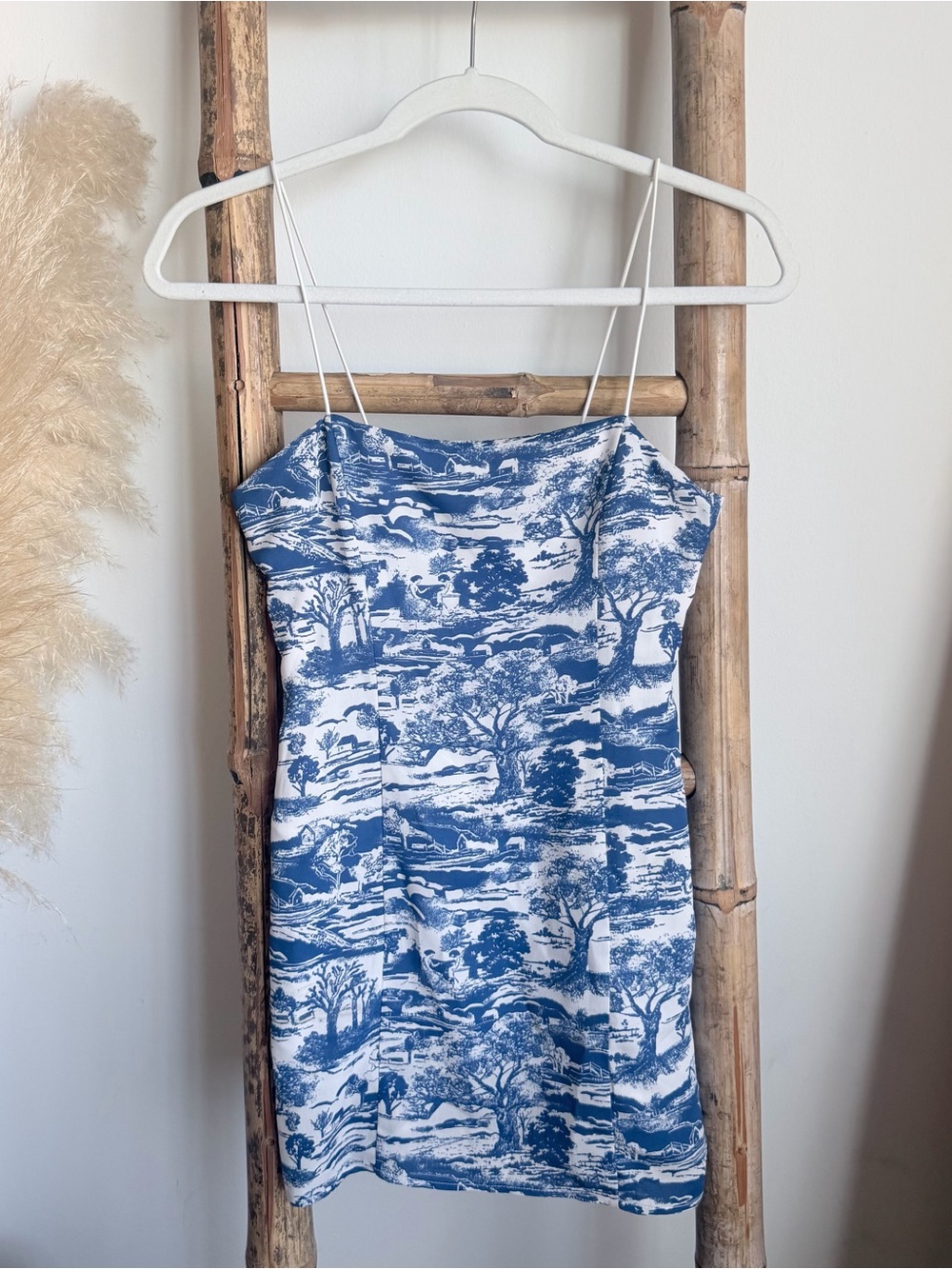 Urban Outfitters Navy and White Printed Slip Dress